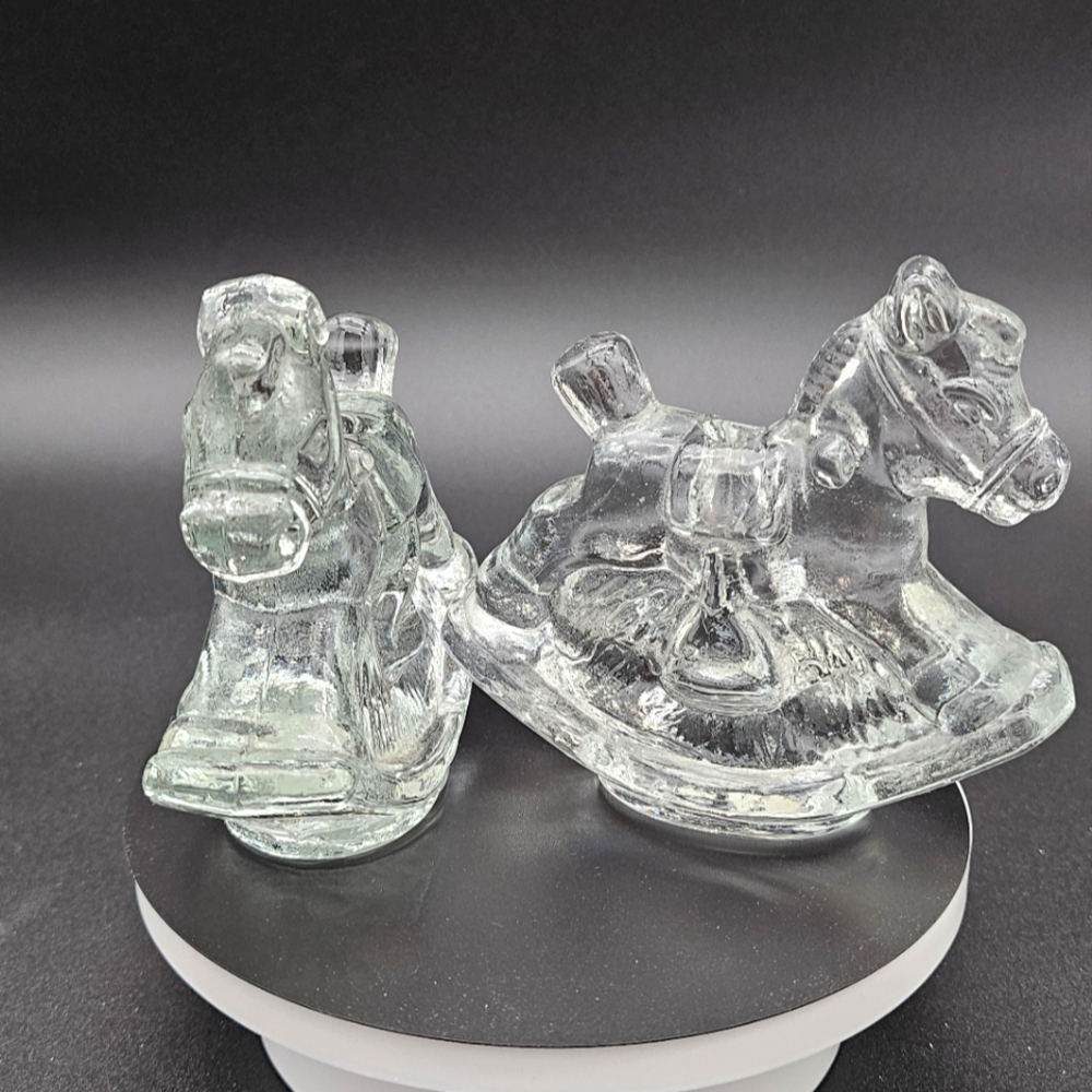 Crystal Rocking Horse Candle Holder Set Of 2~Henriksen Imports of San Francisco